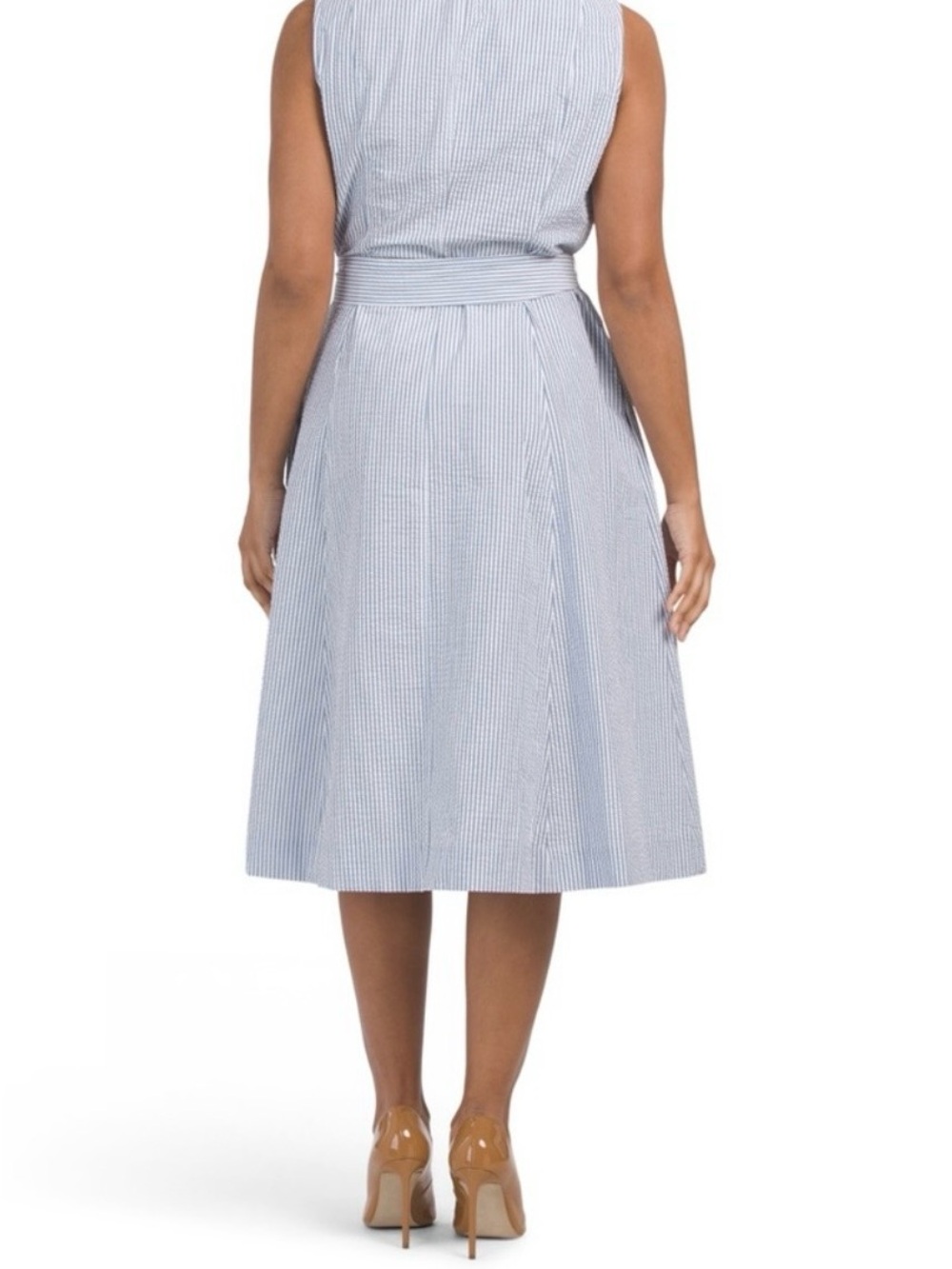 Anne Klein Light Blue Striped Seersucker Midi Skirt